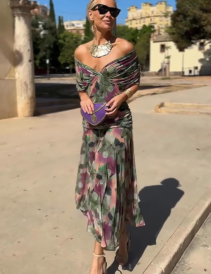 Philippa Clarke | Emerald Green V-Neck Maxi Dress with Sheer Overlay