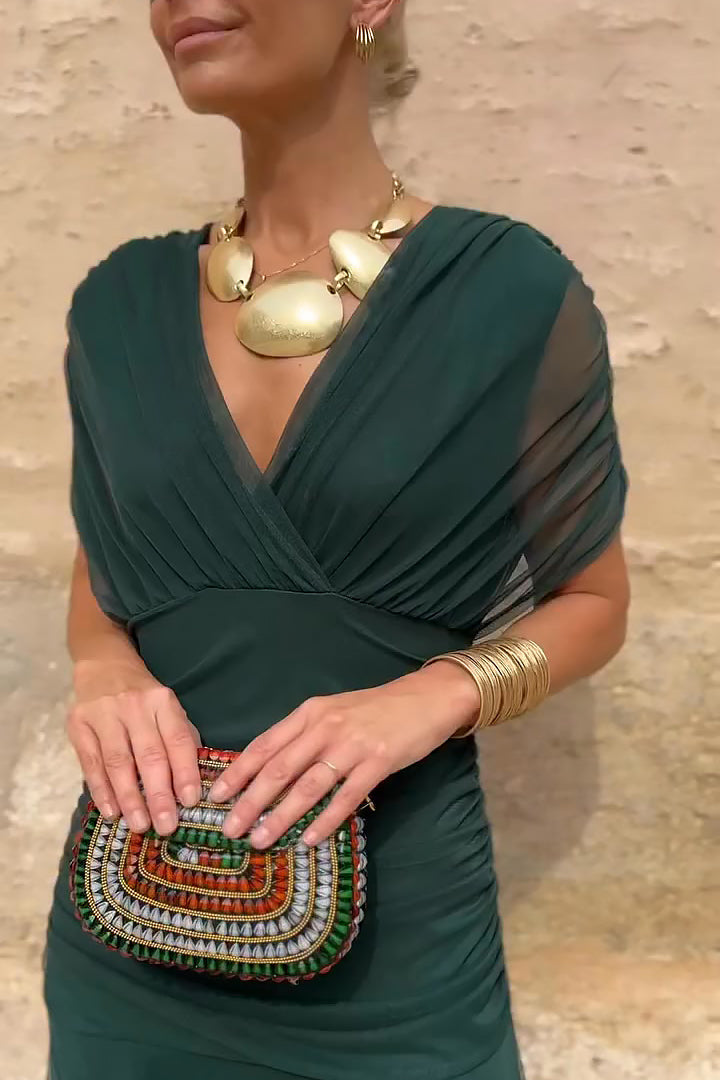 Philippa Clarke | Emerald Green V-Neck Maxi Dress with Sheer Overlay