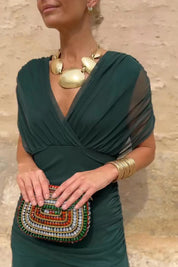 Philippa Clarke | Emerald Green V-Neck Maxi Dress with Sheer Overlay