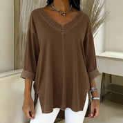Saoirse Callahan | Washed Denim V-Neck Tunic Top with Side Splits