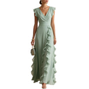 Rosie Griffiths | Sage Ruffle Maxi Dress with V-Neckline