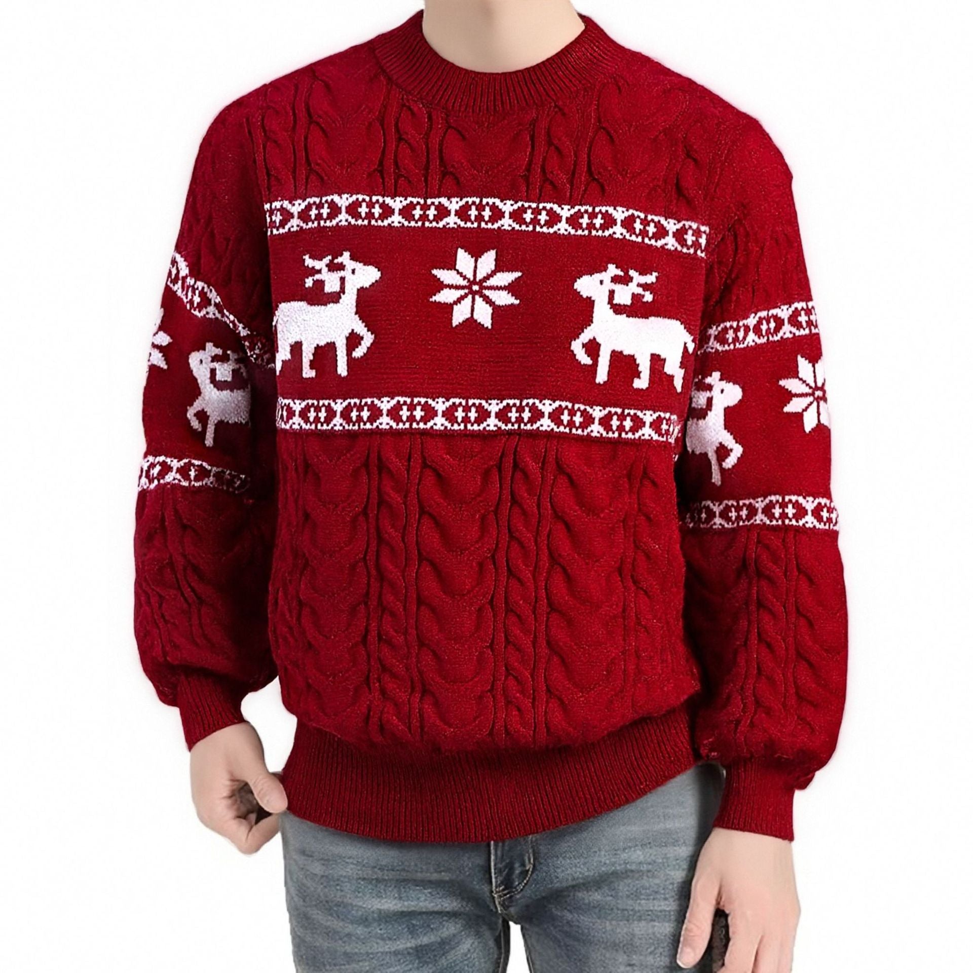 Frost Buck | Pull de Noël à motif jacquard cerf rouge pour hommes