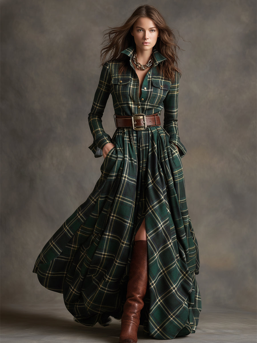 Georgina Thornton | Robe-chemise longue à carreaux tartan avec ceinture