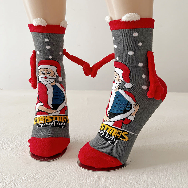 Cocoa Cheer | Chaussettes de Noël rouges magnétiques à motif de père Noël pour femmes