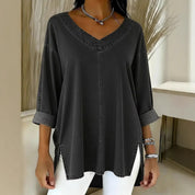 Saoirse Callahan | Washed Denim V-Neck Tunic Top with Side Splits