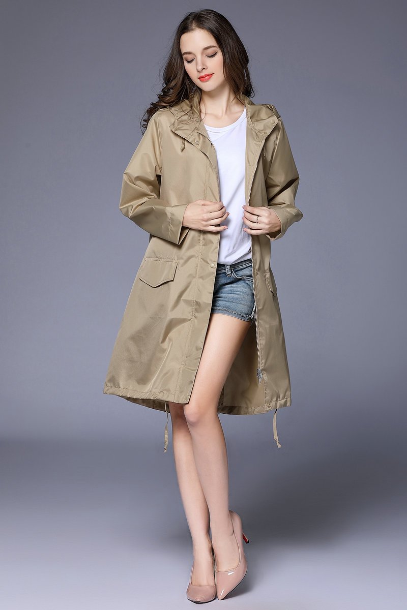 Victoria Wood | Drawstring Hem Hooded Raincoat in Navy