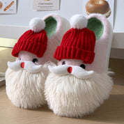 Jingle Bell | Pantoufles de Noël blanches à visage de père Noël pour femmes