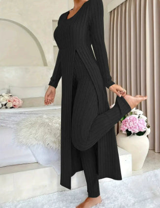 Clementine Kingsley | Ensemble cardigan long en maille côtelée et pantalon
