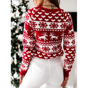 Winter Cheer | Pull de Noël à motif jacquard cerf rouge pour femmes