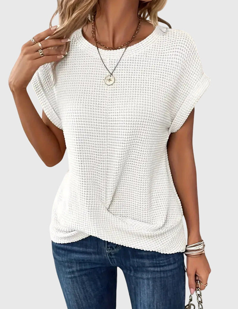 Marina Ashcombe | Waffle Knit Blouse With Crew Neck