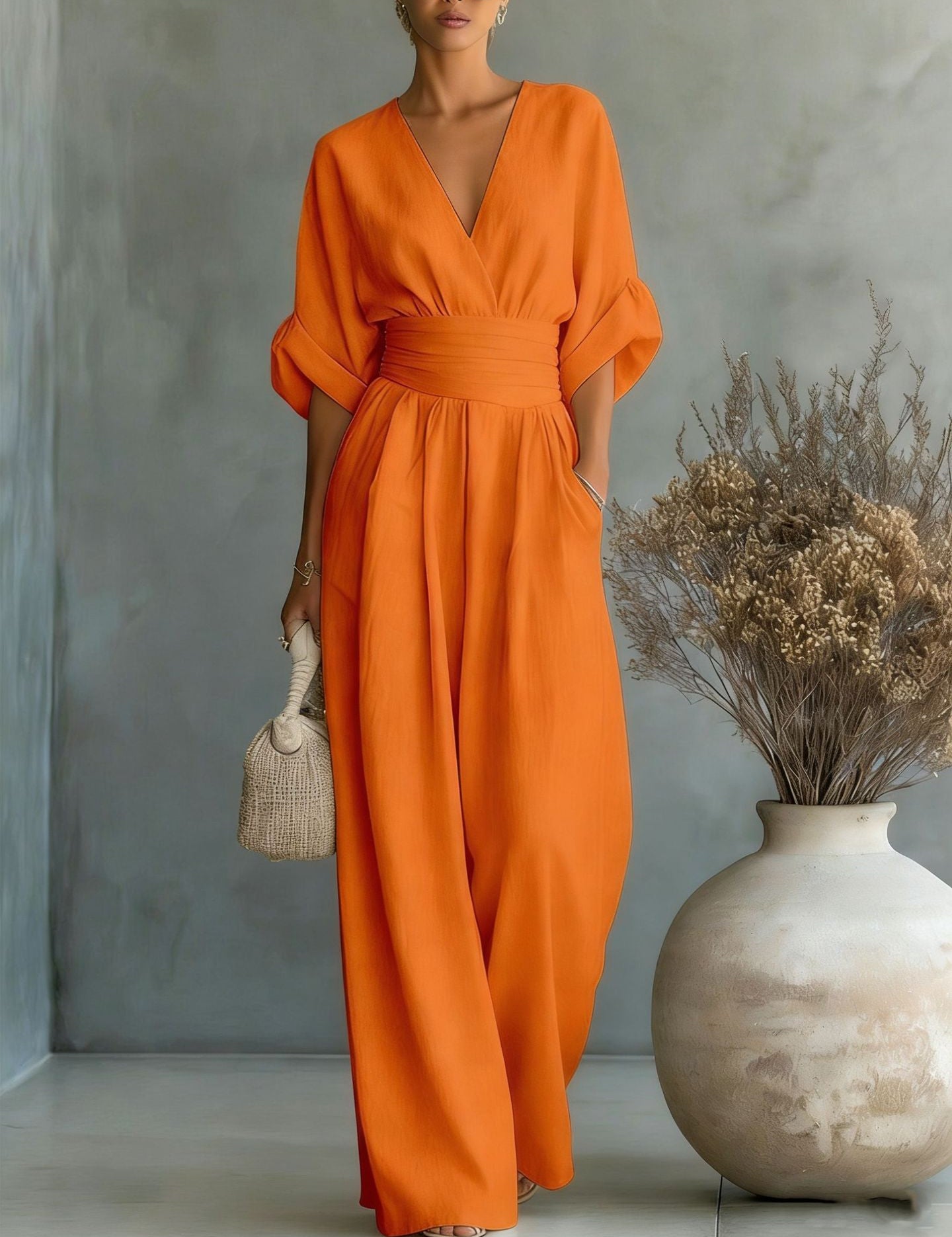 Celeste Navarro | Wide-Leg Linen Jumpsuit with Wrap Waist