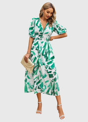 Beatrice Sandford | Floral V-Neck Midi Dress With Smocked Waist
