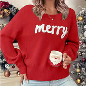 Gingerbread | Pull de Noël rouge à slogan « Merry » pour femmes