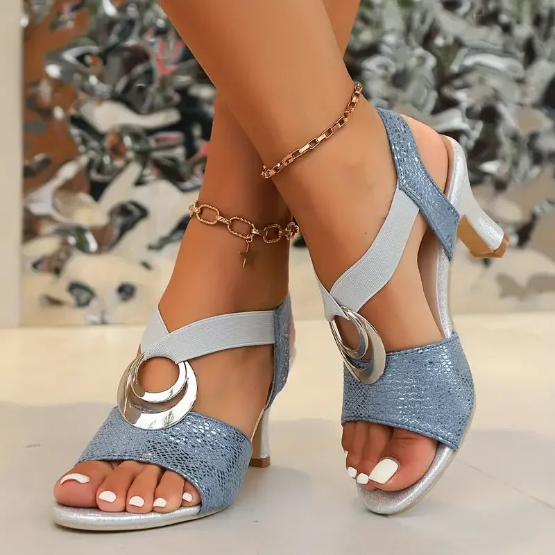 Nadine Prescott | Silver-Accented Heeled Sandals