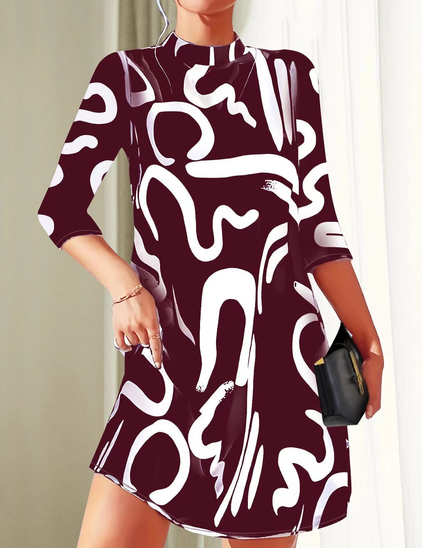 Verity Clarke | Abstract Print Mock Neck Mini Dress
