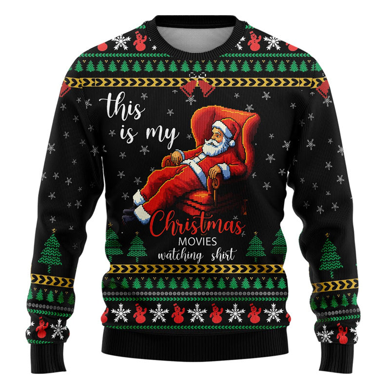 Merry Buck | Pull de Noël noir à imprimé Père Noël dansant pour homme