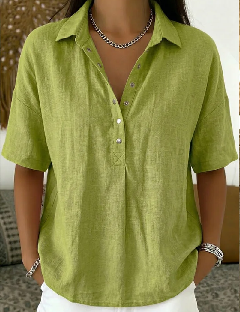 Quinley | Casual Linen Button-Up Collar Shirt in Denim Blue