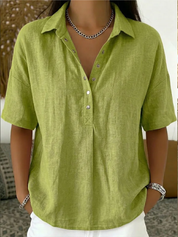 Quinley | Casual Linen Button-Up Collar Shirt in Denim Blue