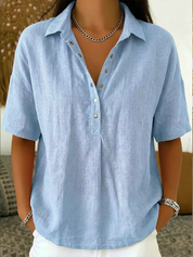 Quinley | Casual Linen Button-Up Collar Shirt in Denim Blue