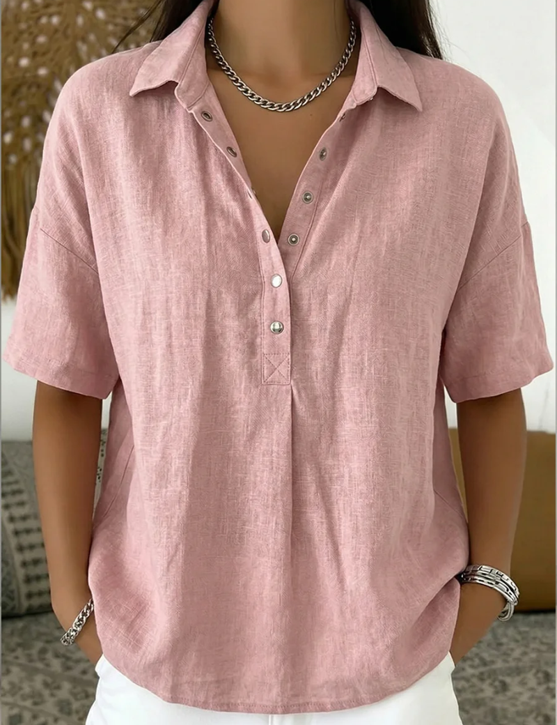 Quinley | Casual Linen Button-Up Collar Shirt in Denim Blue