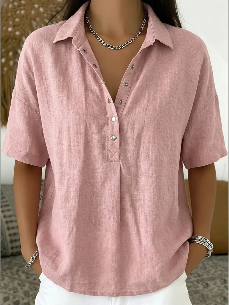 Quinley | Casual Linen Button-Up Collar Shirt in Denim Blue