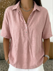 Quinley | Casual Linen Button-Up Collar Shirt in Denim Blue