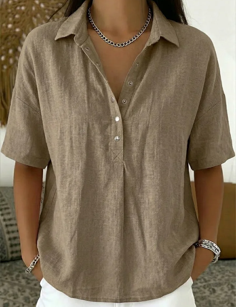 Quinley | Casual Linen Button-Up Collar Shirt in Denim Blue