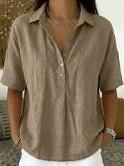Quinley | Casual Linen Button-Up Collar Shirt in Denim Blue