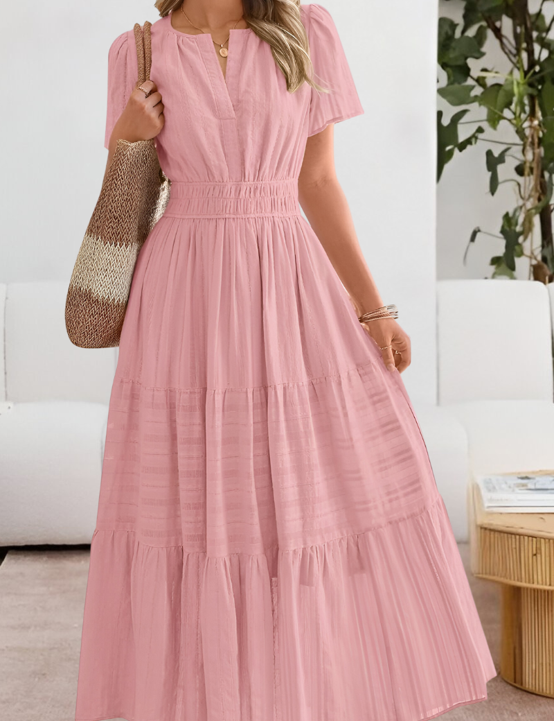 Cecily Harrison | Tiered Flutter-Sleeve Maxi Dress