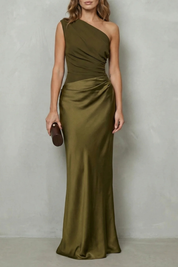 Arabella Kingsley | Asymmetric Satin Drape Evening Gown