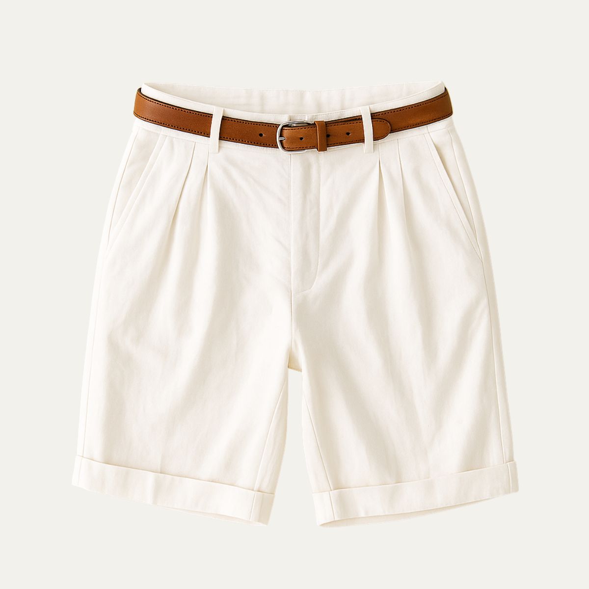 Edmund Collins | Men's Chino Shorts Double Pleat with Leather Belt