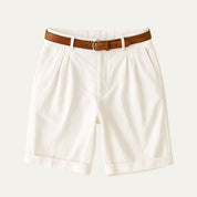 Edmund Collins | Men's Chino Shorts Double Pleat with Leather Belt