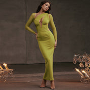 Victoria Kitzel | Luxury Deep V Split Dress with Hollow Details