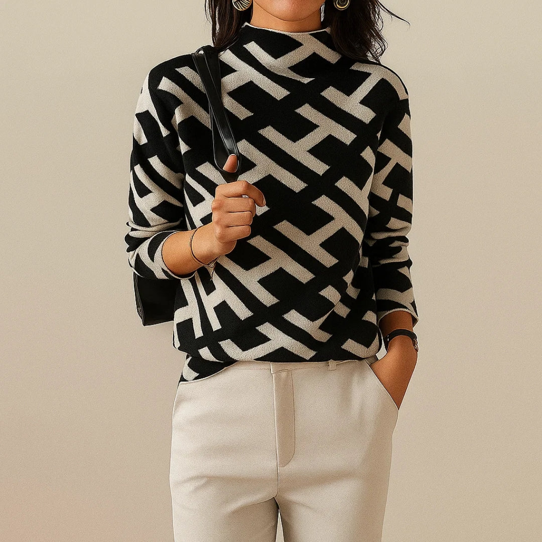 Marianne Kirkwood | Geometric Print Sweater With Mock Neck