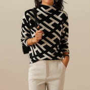 Marianne Kirkwood | Geometric Print Sweater With Mock Neck