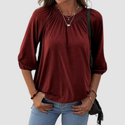 Nora Fairbanks | Smocked Neckline Top With 3/4 Sleeves