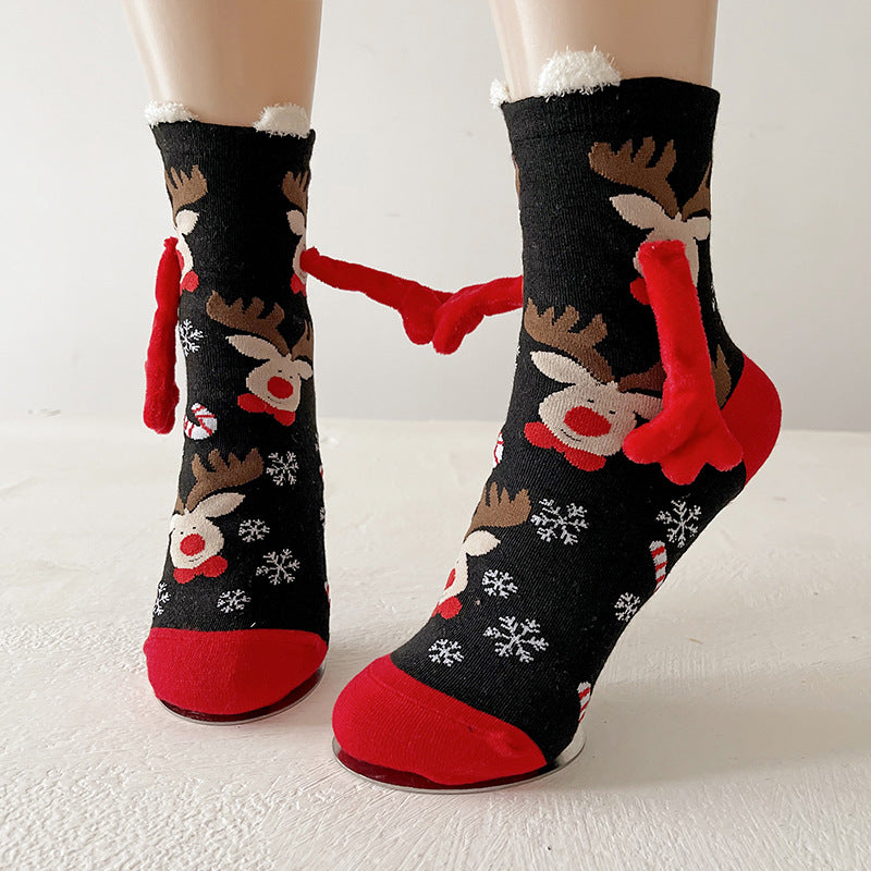 Cocoa Cheer | Chaussettes de Noël rouges magnétiques à motif de père Noël pour femmes