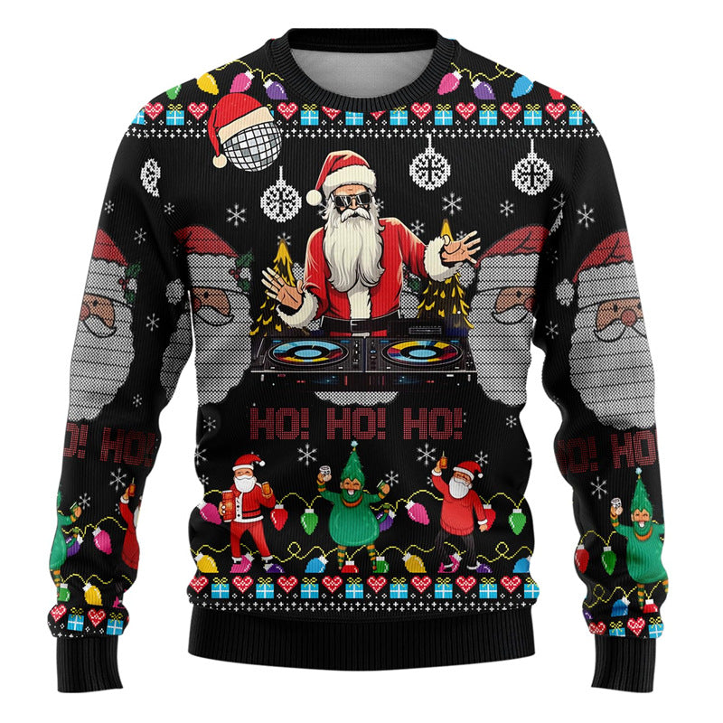 Merry Buck | Pull de Noël noir à imprimé Père Noël dansant pour homme