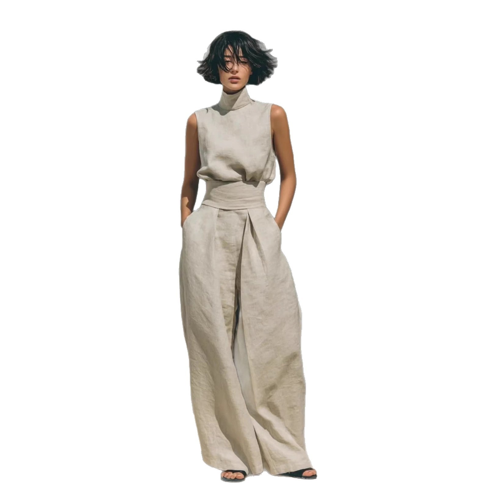 Nadia Serrano | Linen-Look Turtleneck Top & Wide-Leg Trouser Set