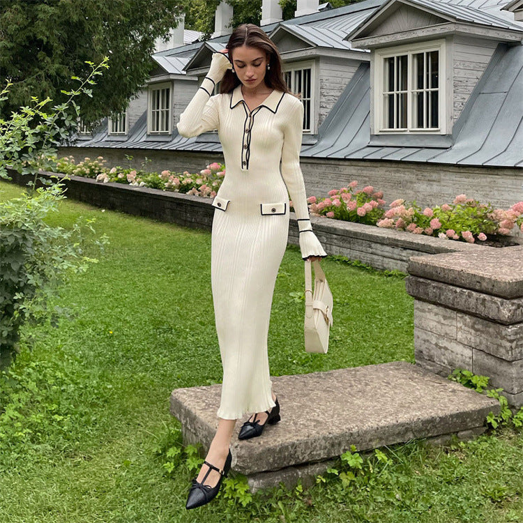 Penelope Green | Ribbed Knit Collared Midi Dress