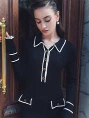 Penelope Green | Ribbed Knit Collared Midi Dress