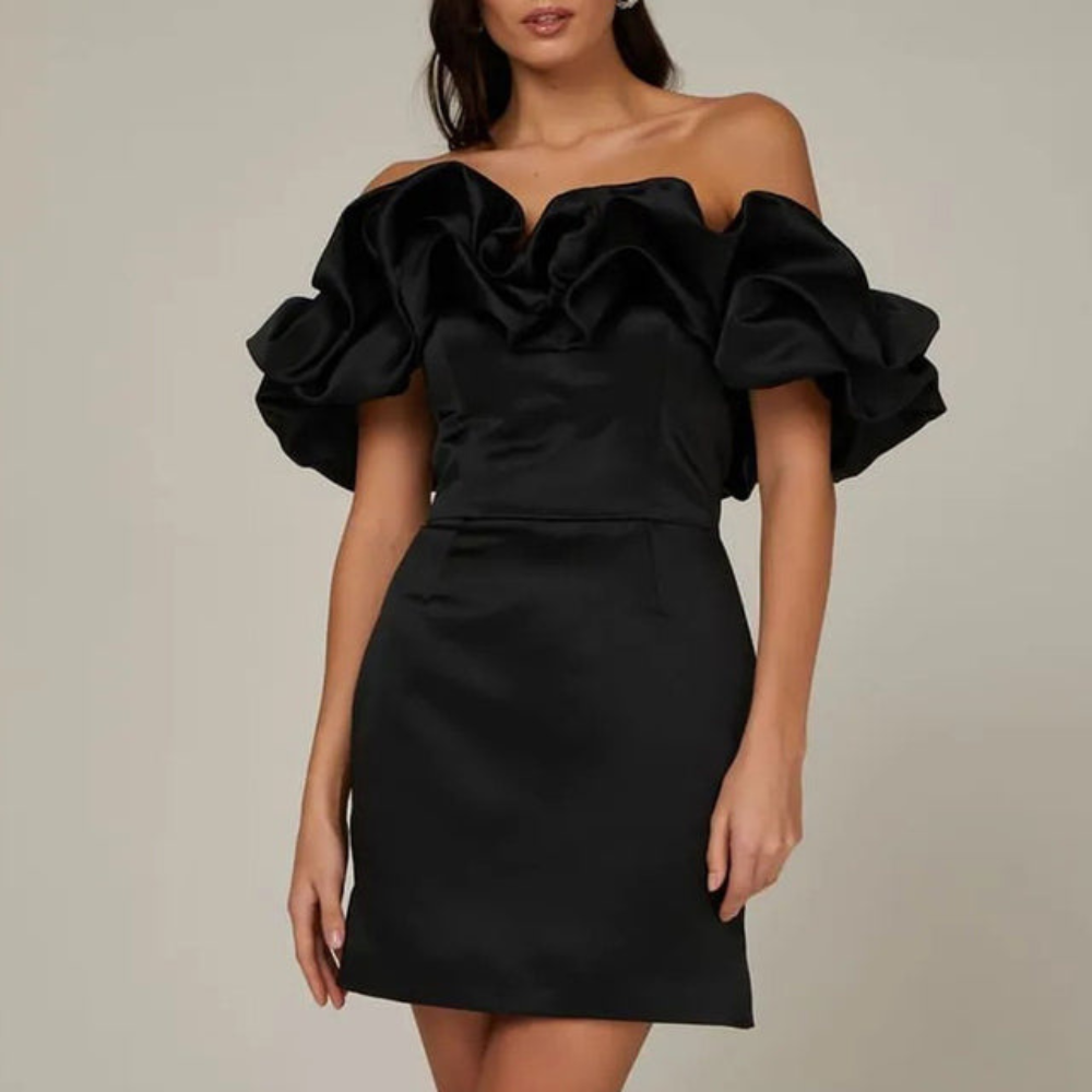 Nadia Fenwick | Satin Ruffle Cocktail Dress