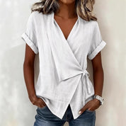 Camille Rousseau | Linen Wrap Blouse with Tie Waist