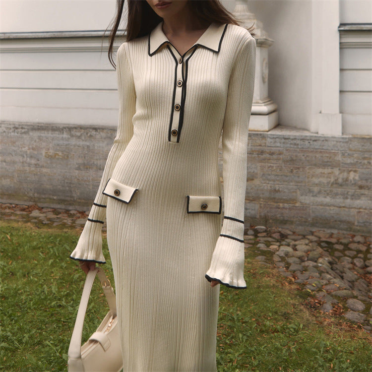 Penelope Green | Ribbed Knit Collared Midi Dress