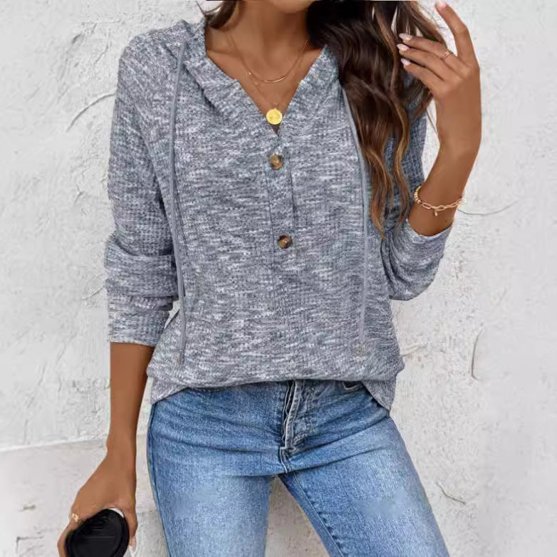 Rosalind Talbot | Buttoned Hooded Knit Sweatshirt