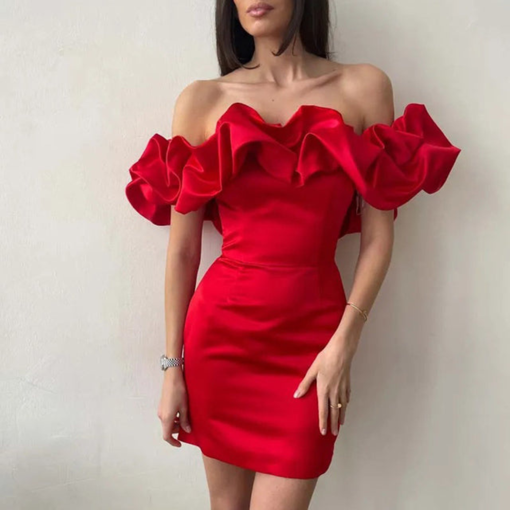 Nadia Fenwick | Satin Ruffle Cocktail Dress