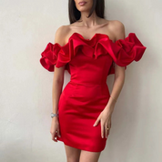 Nadia Fenwick | Satin Ruffle Cocktail Dress