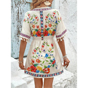 Esmeralda Fuentes | Bohemian Floral Print Mini Dress with Tassel Trim