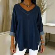 Saoirse Callahan | Washed Denim V-Neck Tunic Top with Side Splits