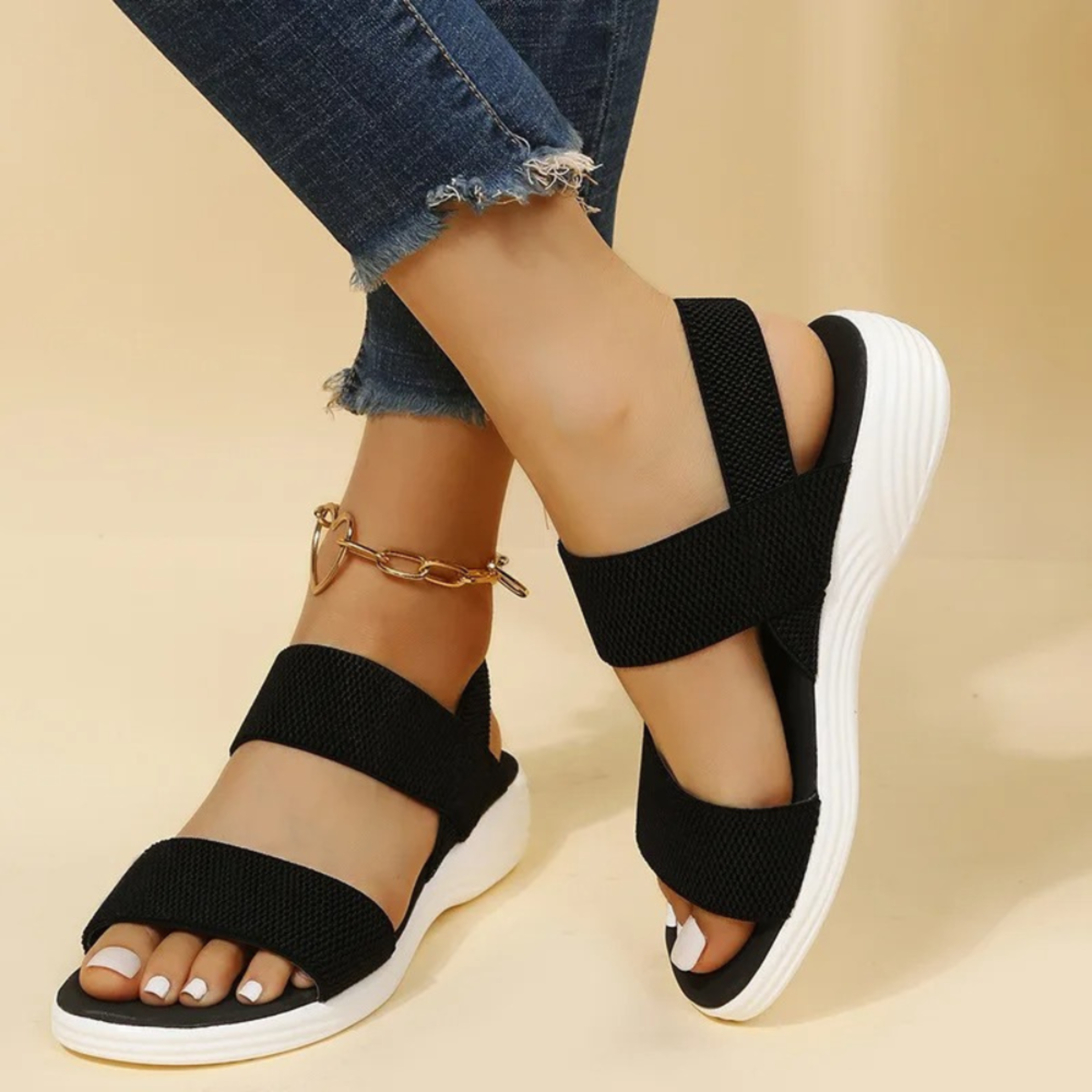 Dorothea Hill | Elastic Strap Wedge Sandals with Cushioned Sole